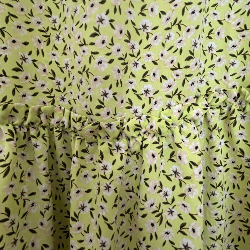 Topshop Women's Tie Strap Floral Ruffle Waist Midi Dress, Green NWOT - Picture 4 of 8